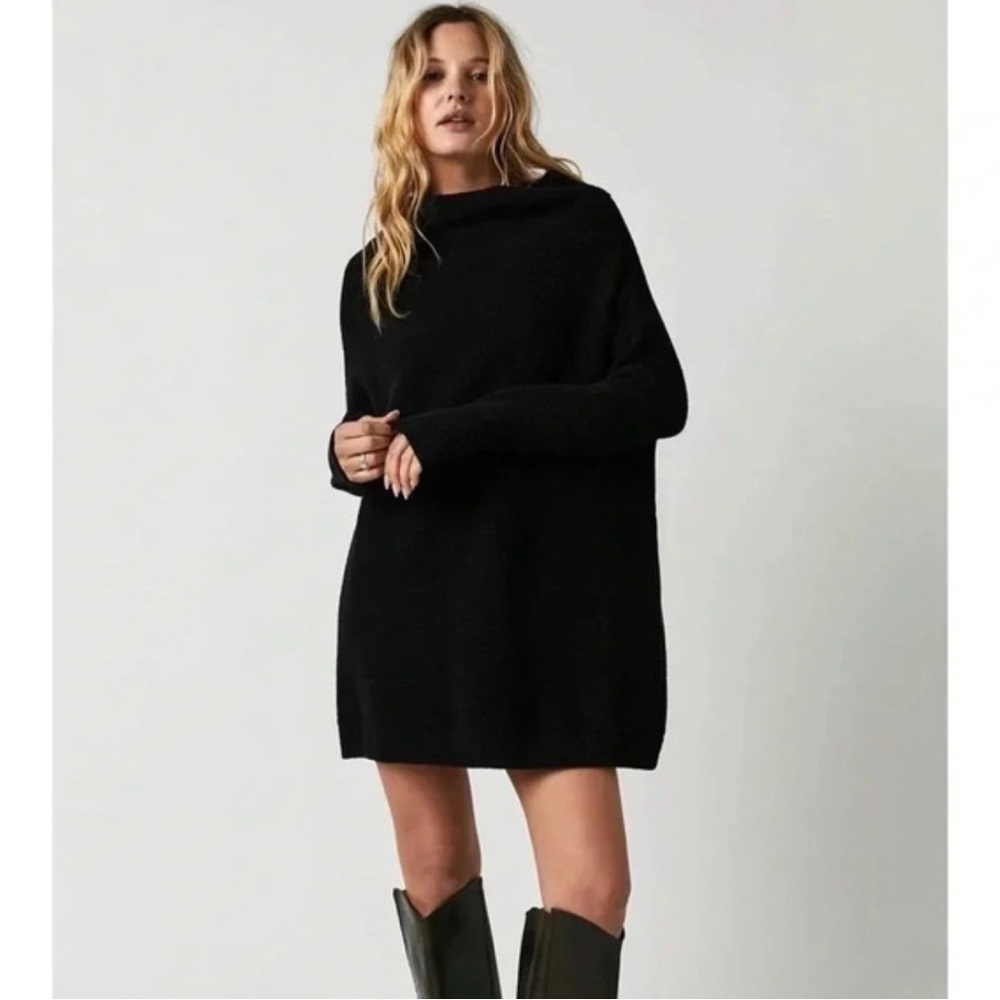 Free People Black High Neck Ottoman Slouchy Tunic Sweater Size Small